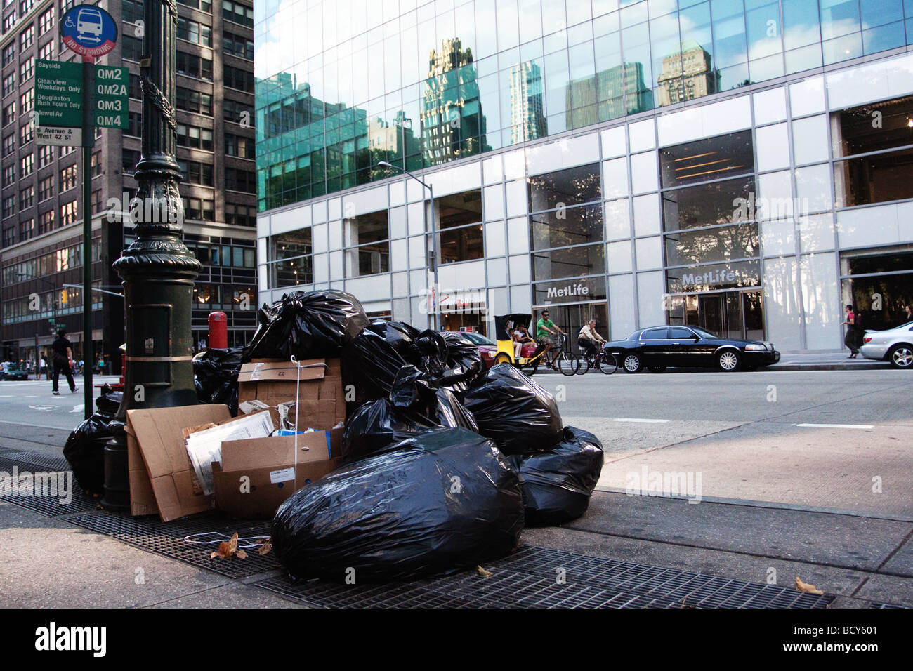 Trash on Manhattan street. Stock Photo
