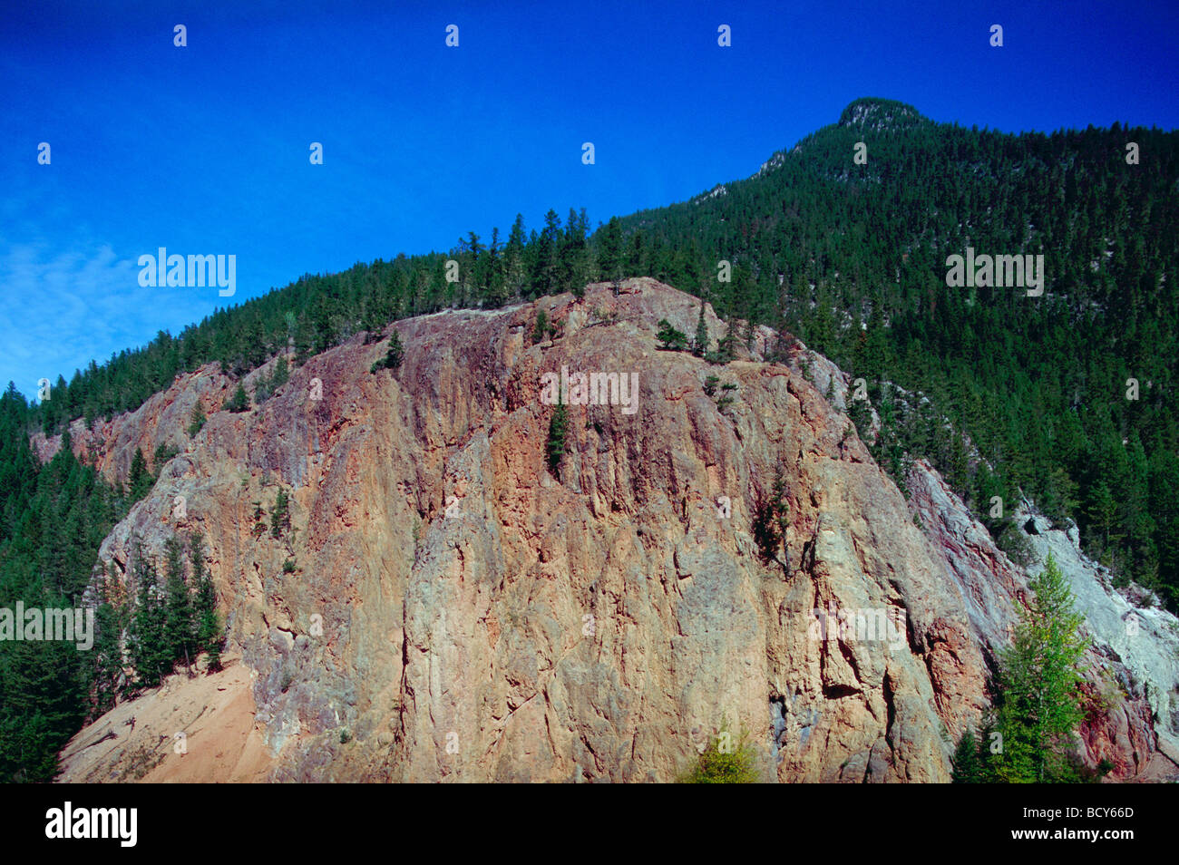 Red Rock Cliffs at Sinclair Canyon at Radium Hot Springs, Kootenay National Park, BC, British Columbia, Canada Stock Photo
