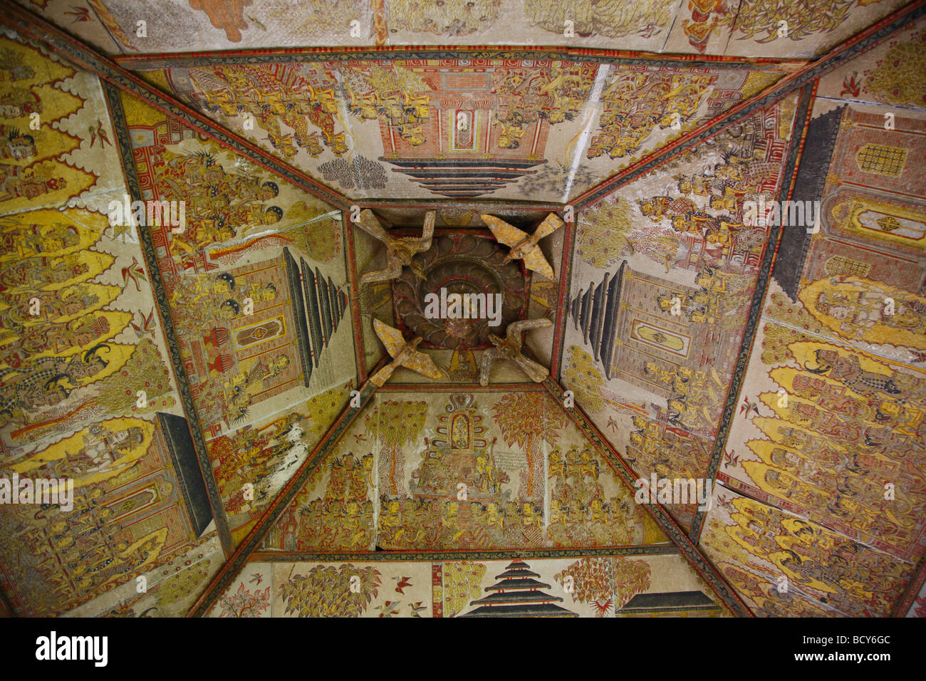 Ancient frescoes in the historic courtroom of Klungkung, Semarapura Bali, Republic of Indonesia, Asia Stock Photo