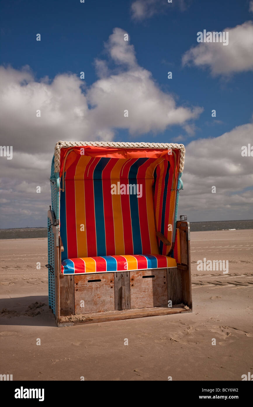Roofed beach chair, Amrum Island, north beach, Schleswig-Holstein, Germany, Europe Stock Photo