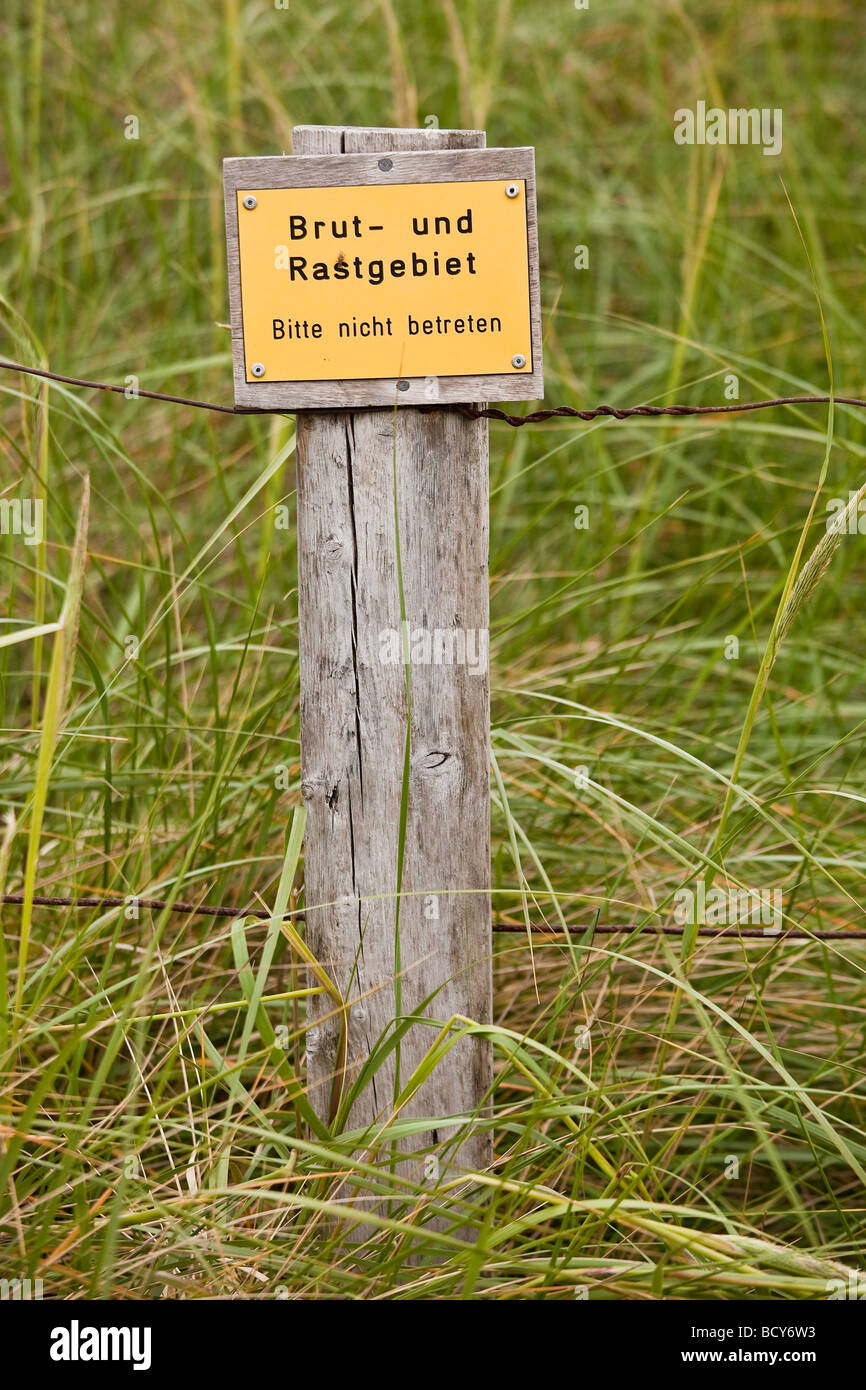 Sign, breeding and resting area, Amrum Island, Schleswig-Holstein, Germany, Europe Stock Photo