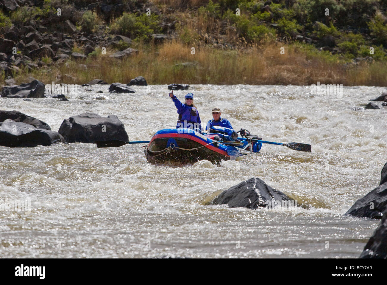 RAFTING in the wild and scenic OWYHEE RIVER gorge EASTERN OREGON Stock Photo