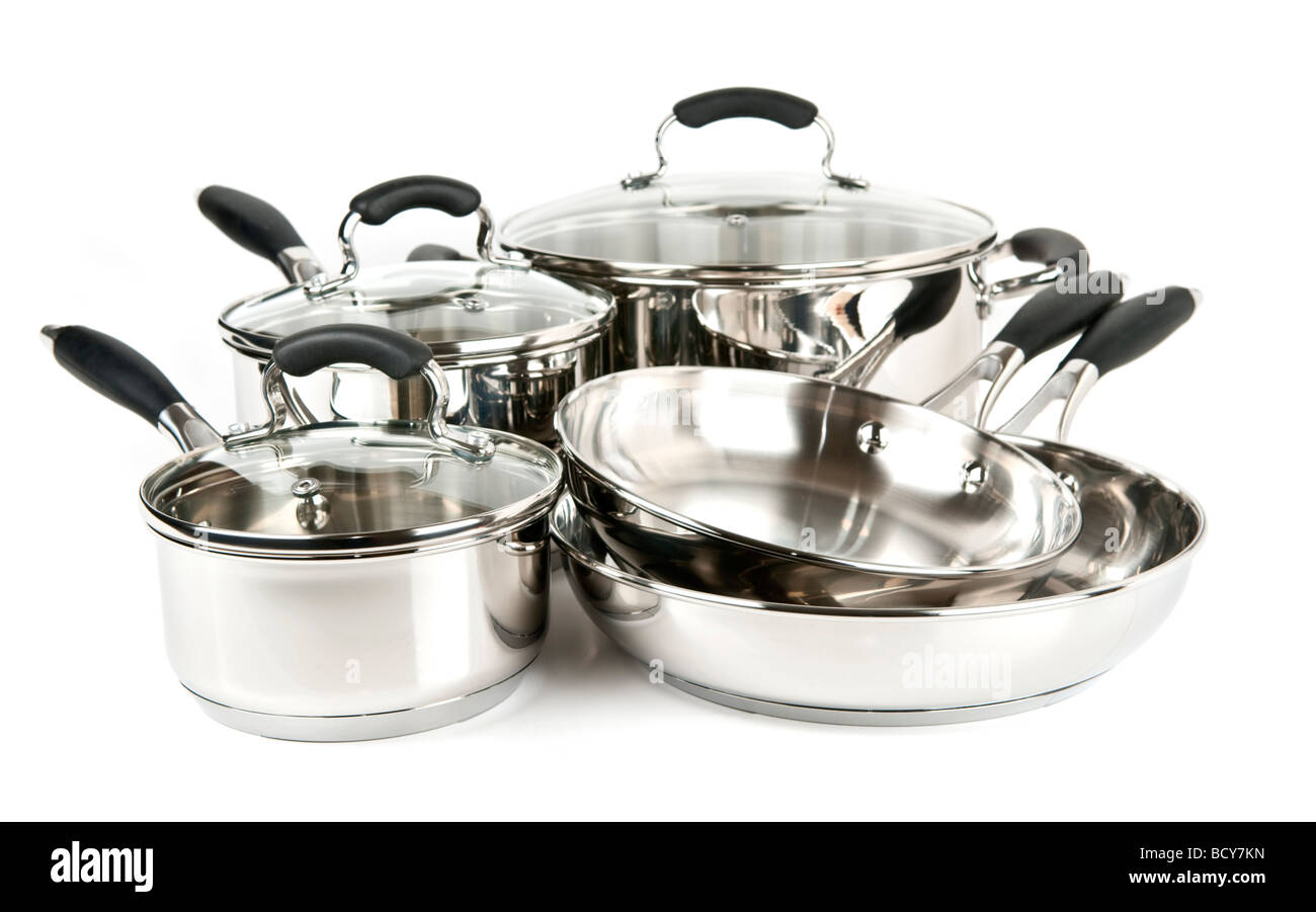Selection of Rena-ware waterless stainless cookware Stock Photo