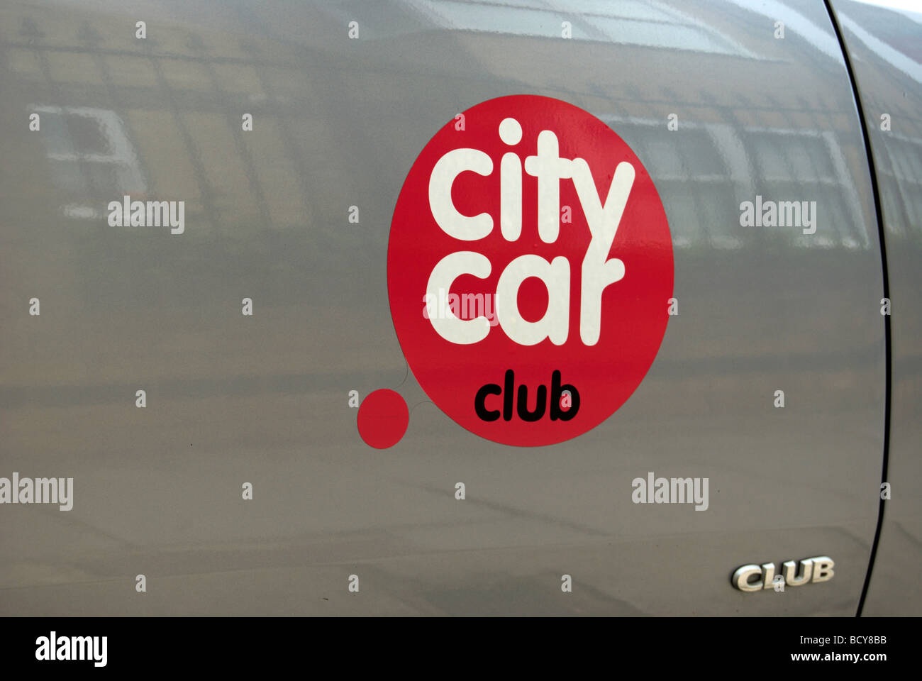 car door with city car club sticker, on a residential street in mortlake, southwest london, england Stock Photo
