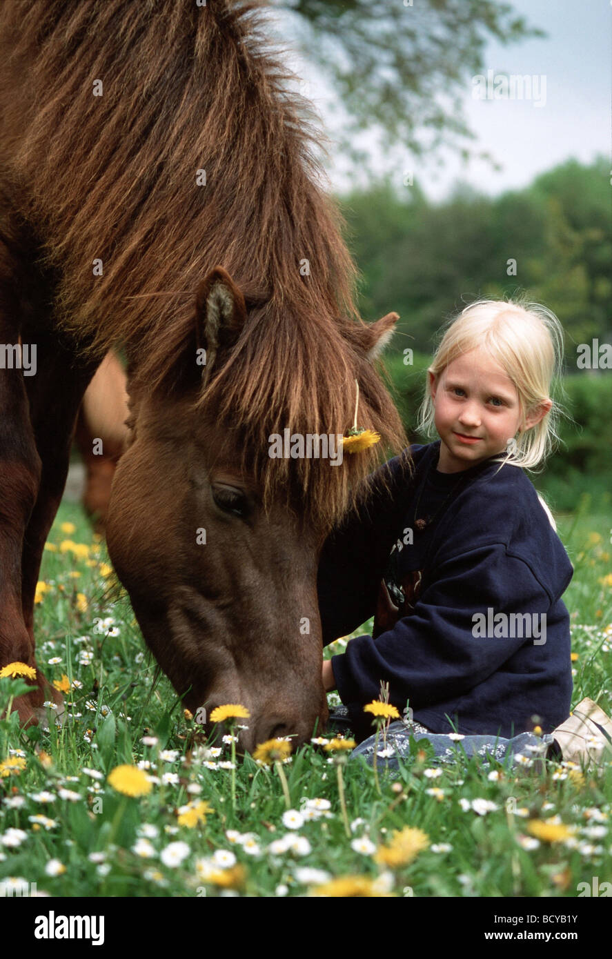 girl with horse Stock Photo