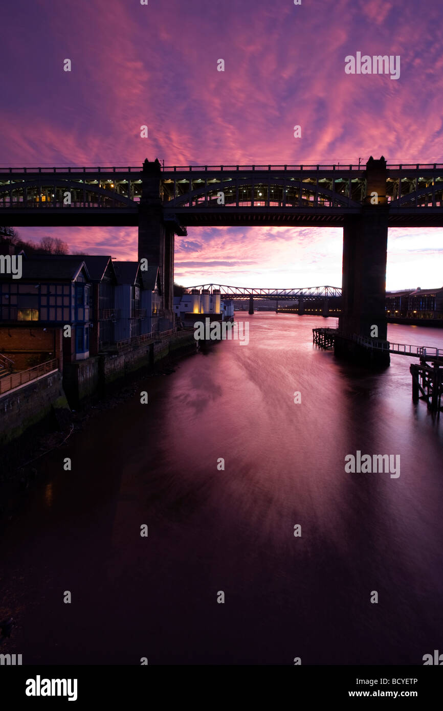 The High-Level Bridge crossing the River Tyne between Newcastle and Gateshead. Stock Photo