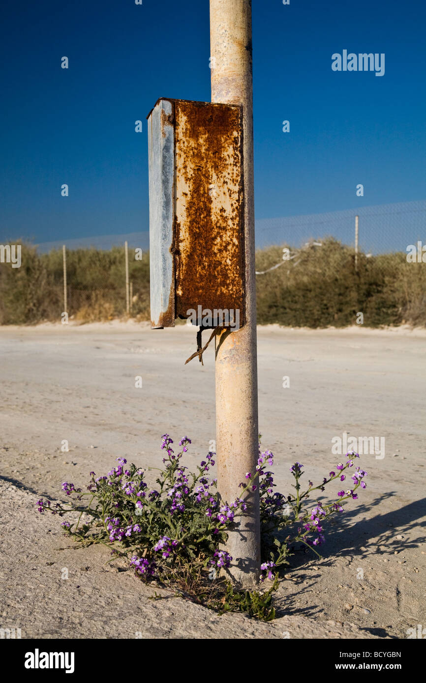 Disused and rusting emergency call box in Marsaxlokk, Malta, EU Stock