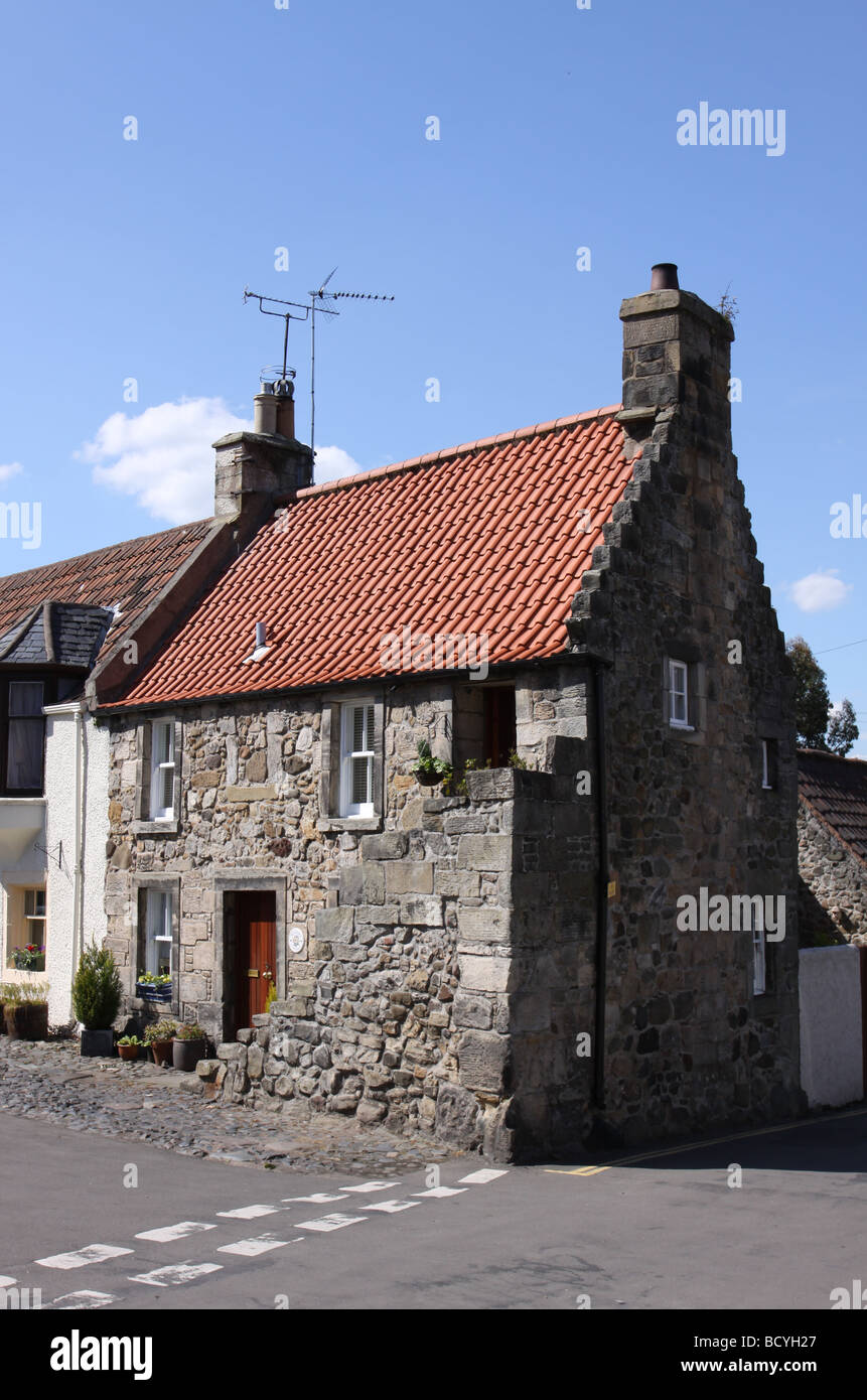 Ancient house with external staircase Falkland Fife Scotland June 2009