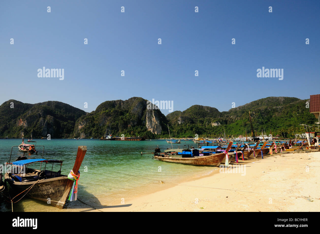 Long Boats on Phi Phi Thailand Stock Photo