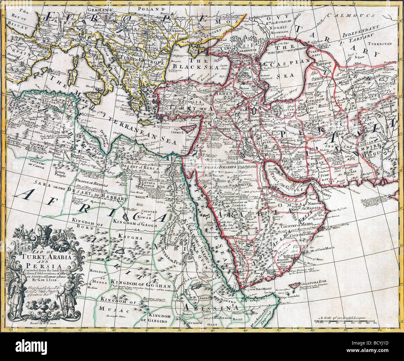 Map of Turkey, Arabia and Persia, 1721. Stock Photo