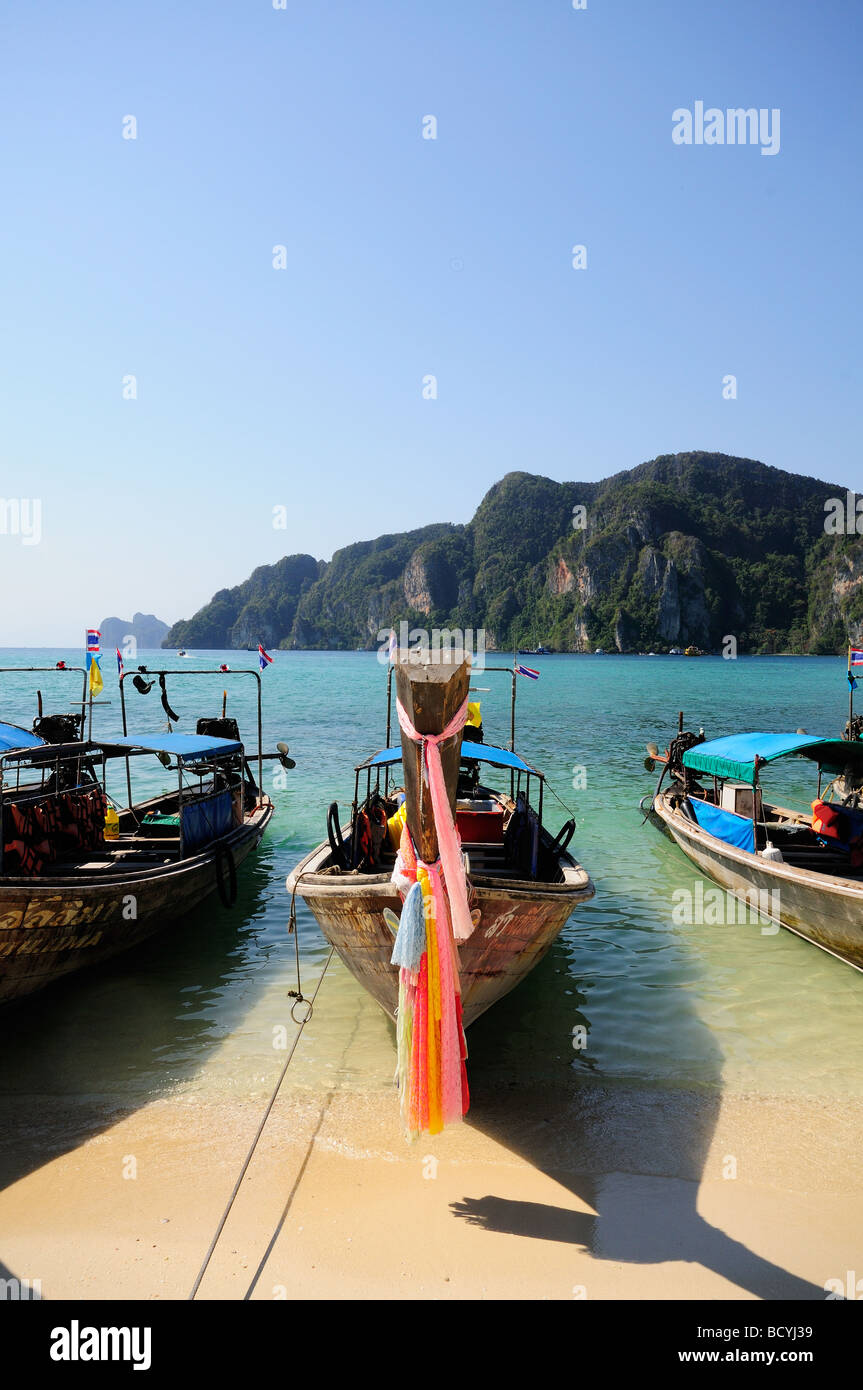 Long Boats on Phi Phi Thailand Stock Photo