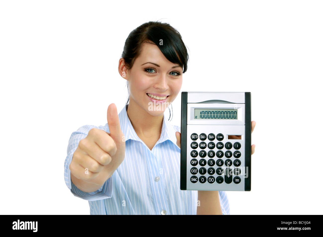 Frau mit einem Taschenrechner Woman using a calculator Stock Photo