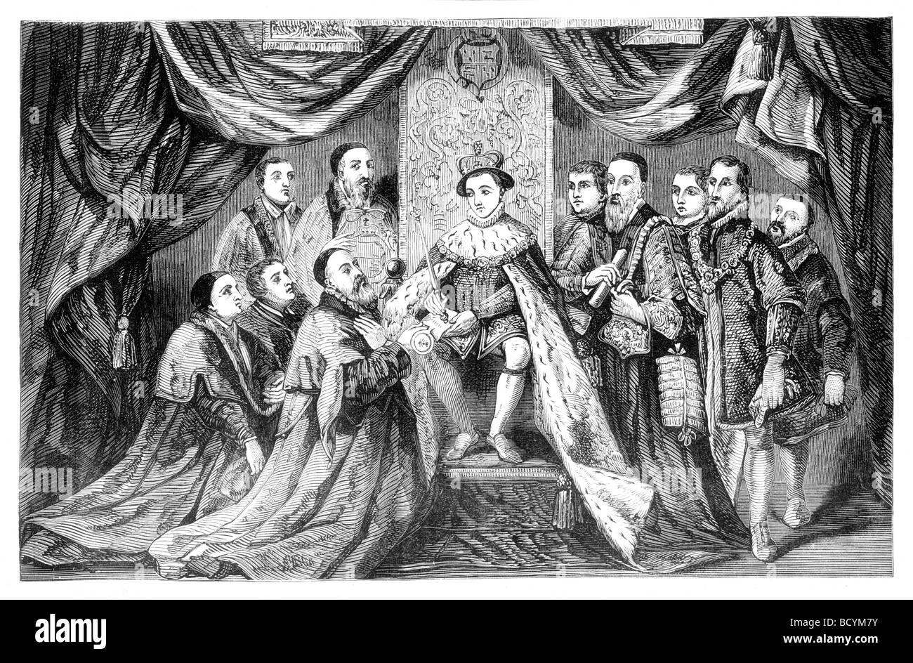 King Edward VI granting the Charter to the Old Palace at Bridewell received by the governors Stock Photo