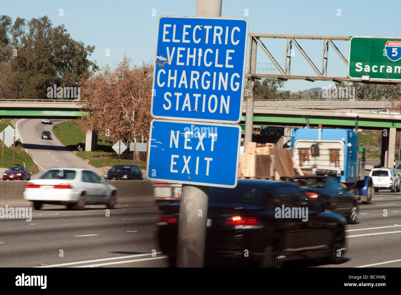 Electric Vehicle Charging Station Sign, I5, Los Angeles, California