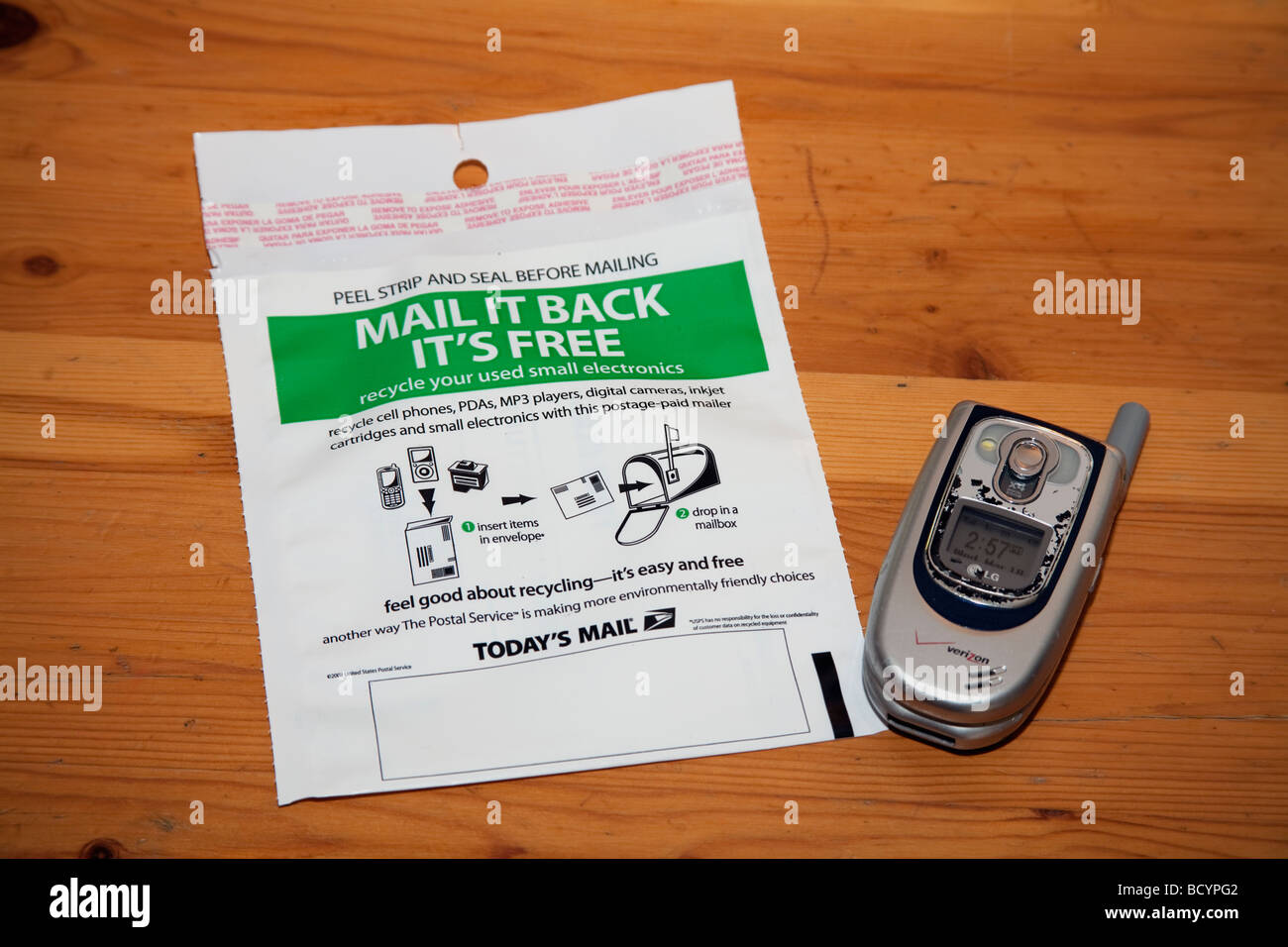 The US Postal Service offers free mailers to recycle small electronic devices Stock Photo