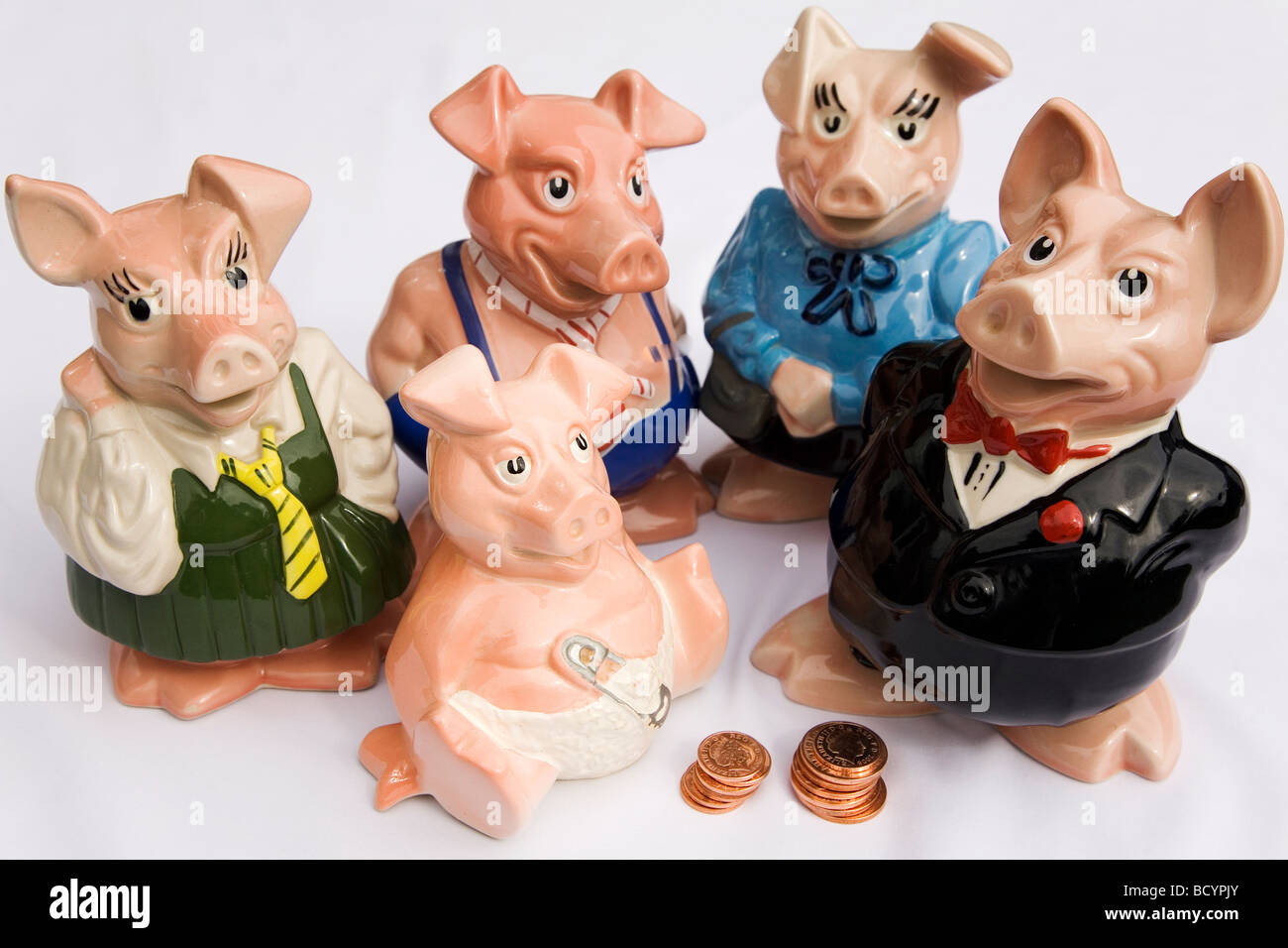 A set of five piggy banks. The set of piggy banks produced by the NatWest Bank in the 1980s
