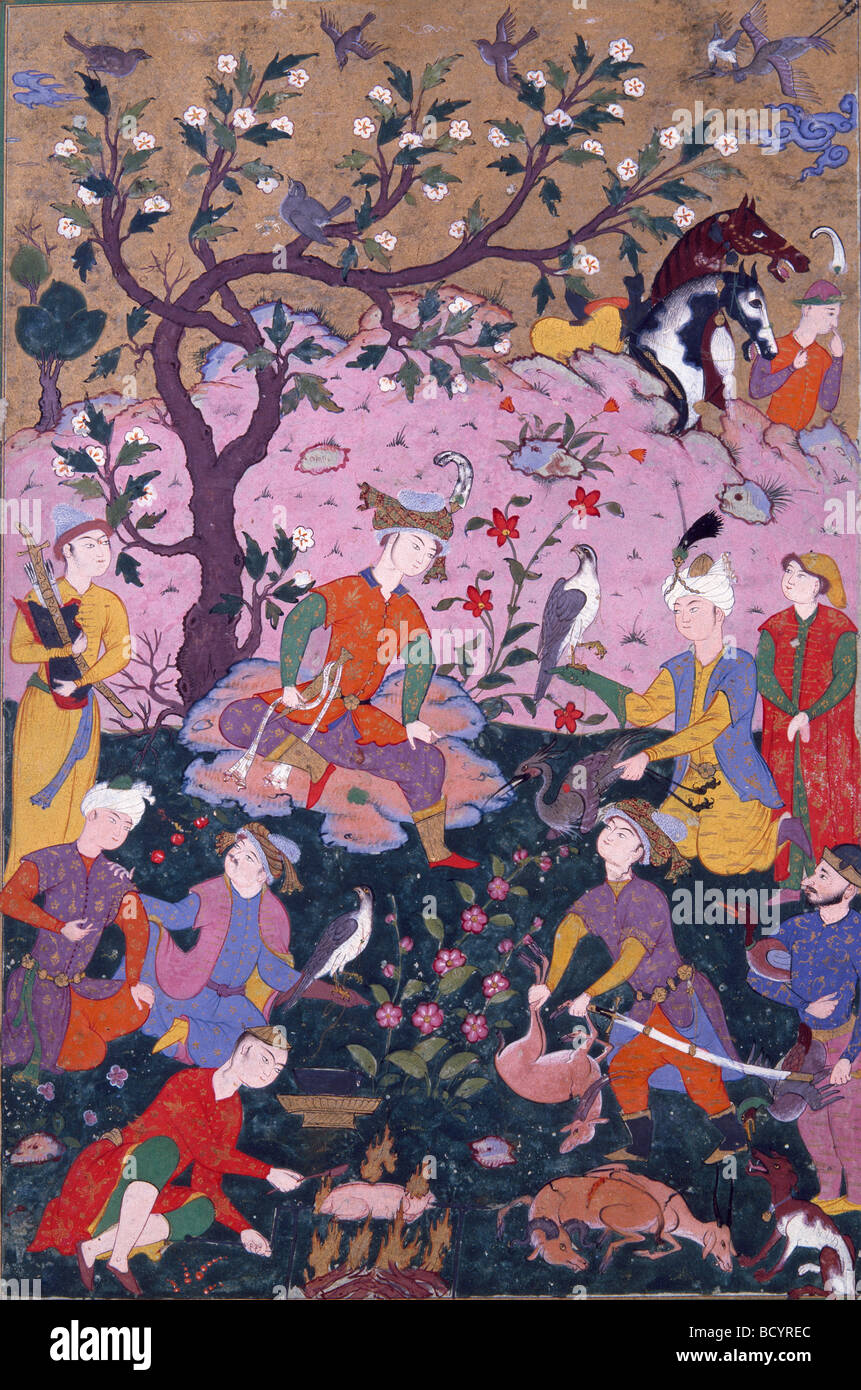 Scene After a Hunt. Persia, late 16th century. Stock Photo