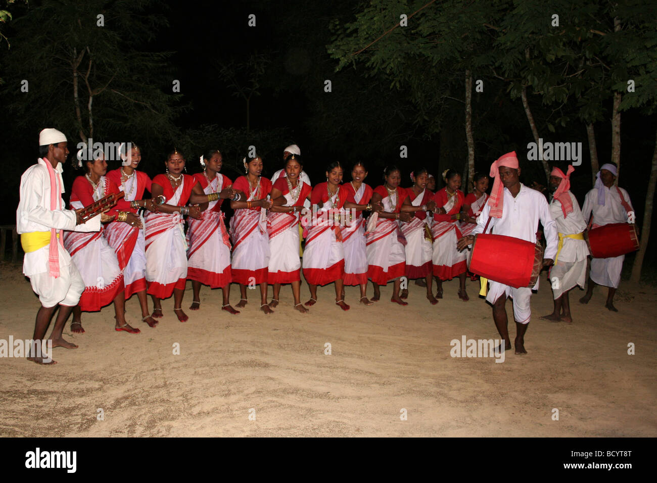 A Tea Tribe Dance Group Performing In Assam State, India Stock Photo