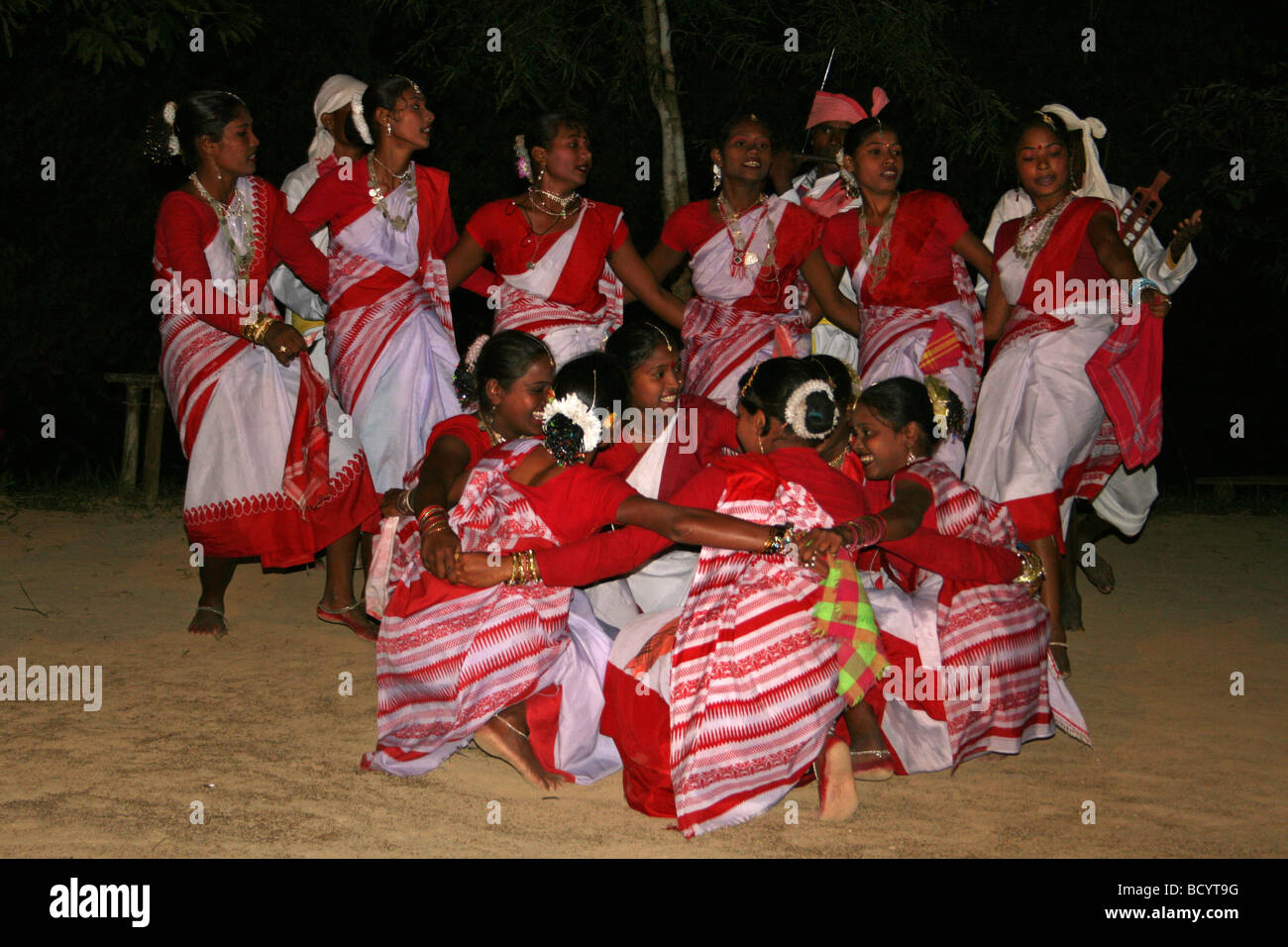 A Tea Tribe Dance Group Performing In Assam State, India Stock Photo