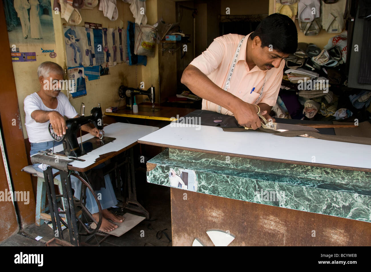 A Tailor in Mysore India making a suit Stock Photo