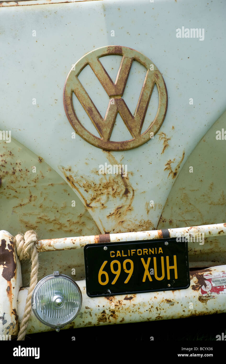 Close up of front of an old rusty volkswagen camper van Stock Photo