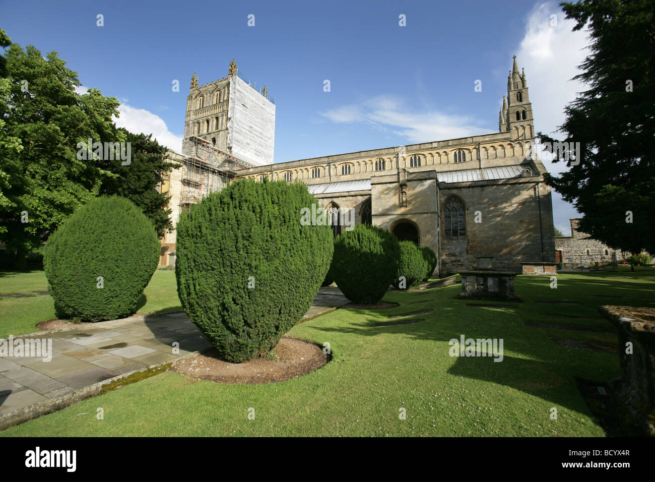 Town of Tewkesbury, England. Path leading to the main entrance and