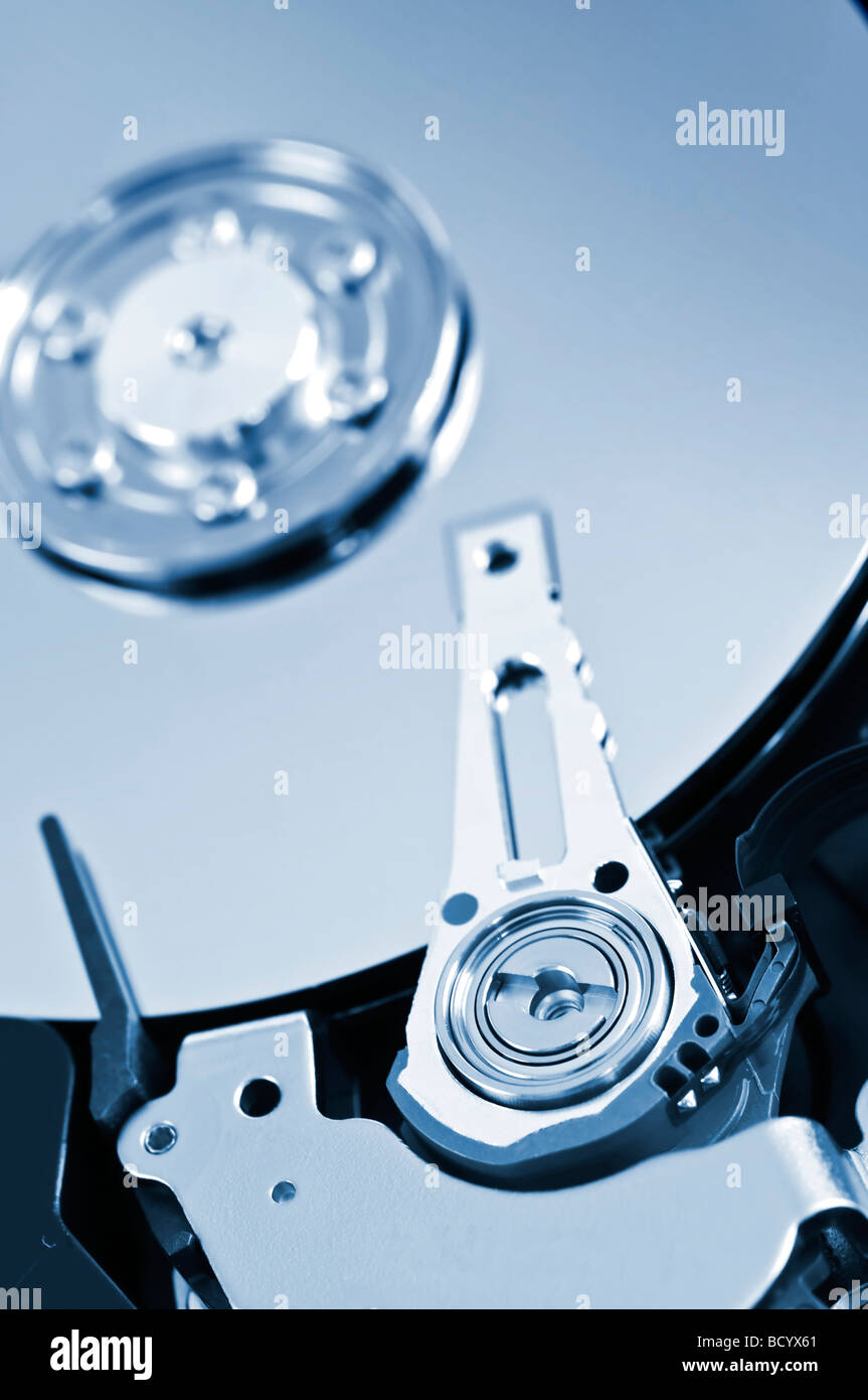 Closeup of hard disk drive internal components Stock Photo Alamy