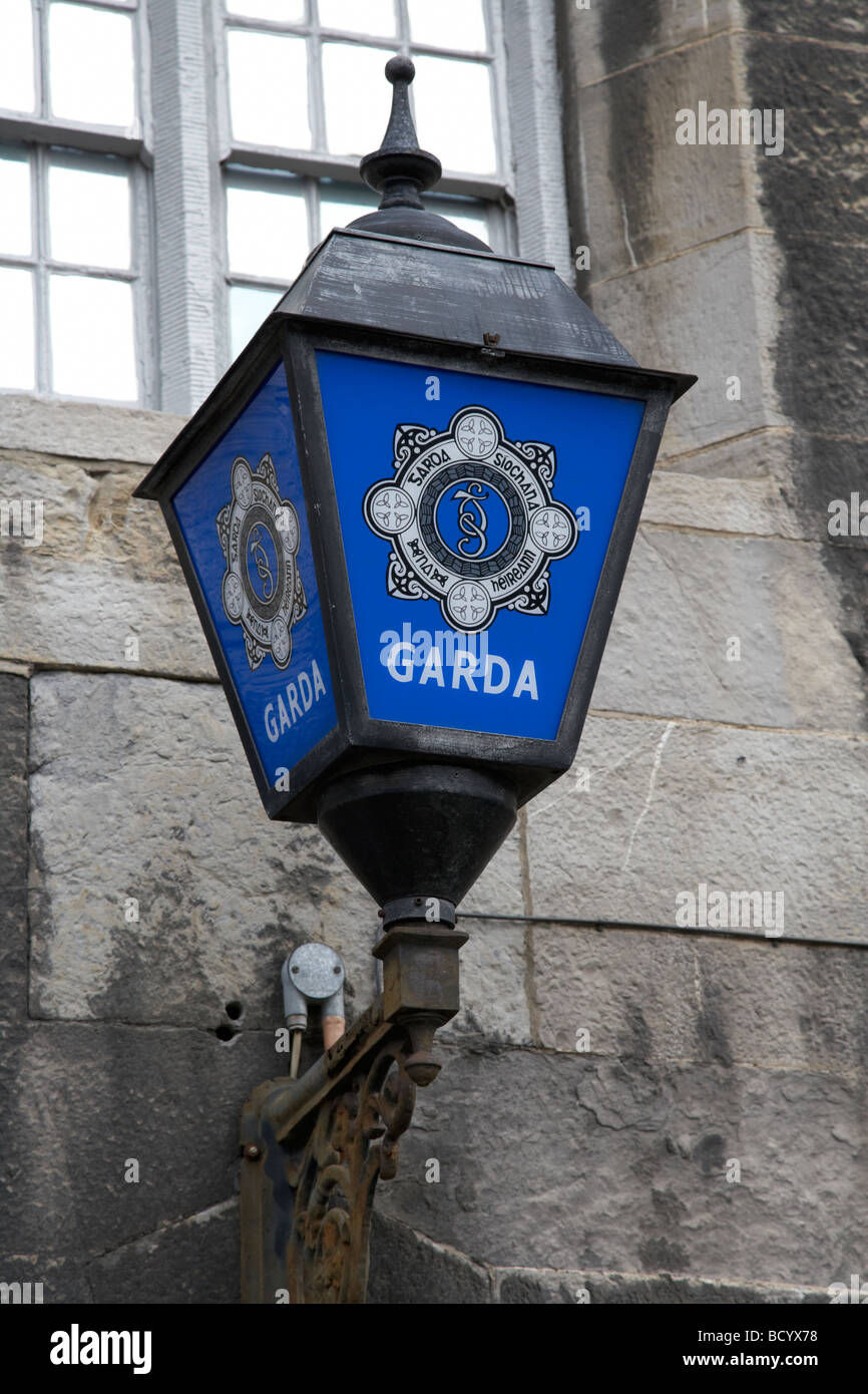 blue lamp above station door for the garda siochana na heireann the irish police force in dublin republic of ireland Stock Photo