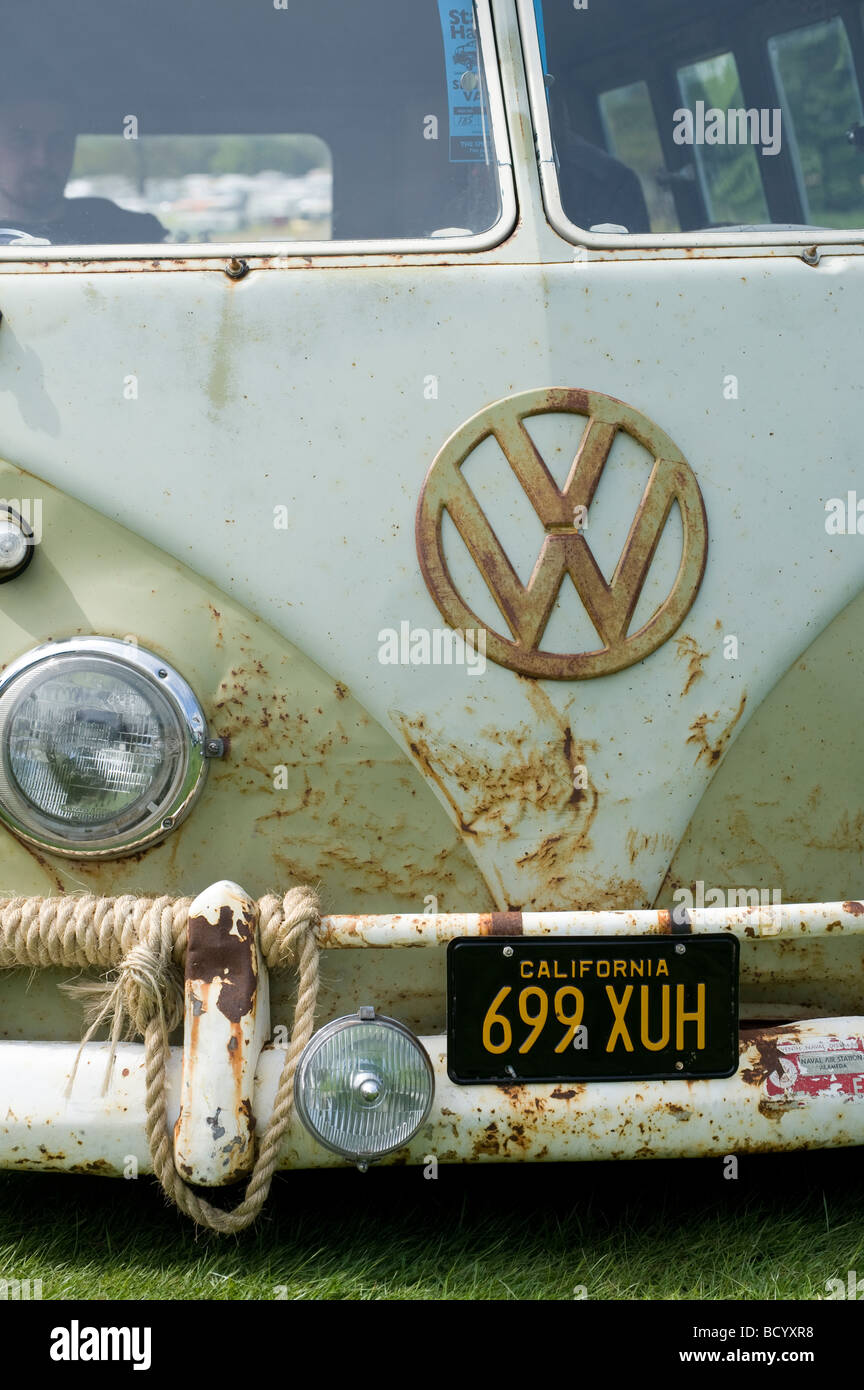 Close up of front of an old rusty  split screen volkswagen camper van Stock Photo