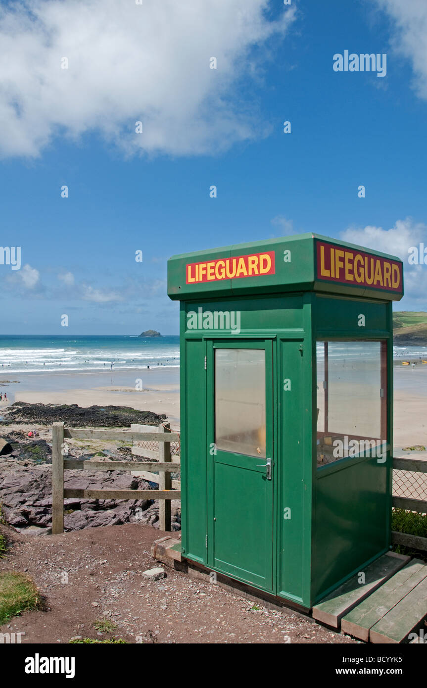 Lifeguard hut Polzeath Beach Cornwall England Stock Photo
