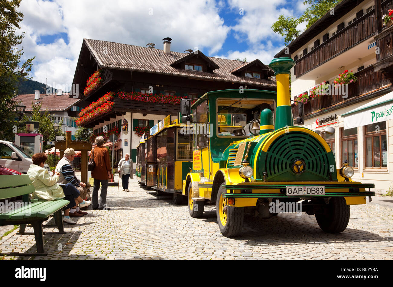 Oberammergau tourist train in the town centre, Bavaria, Germany Stock Photo Alamy