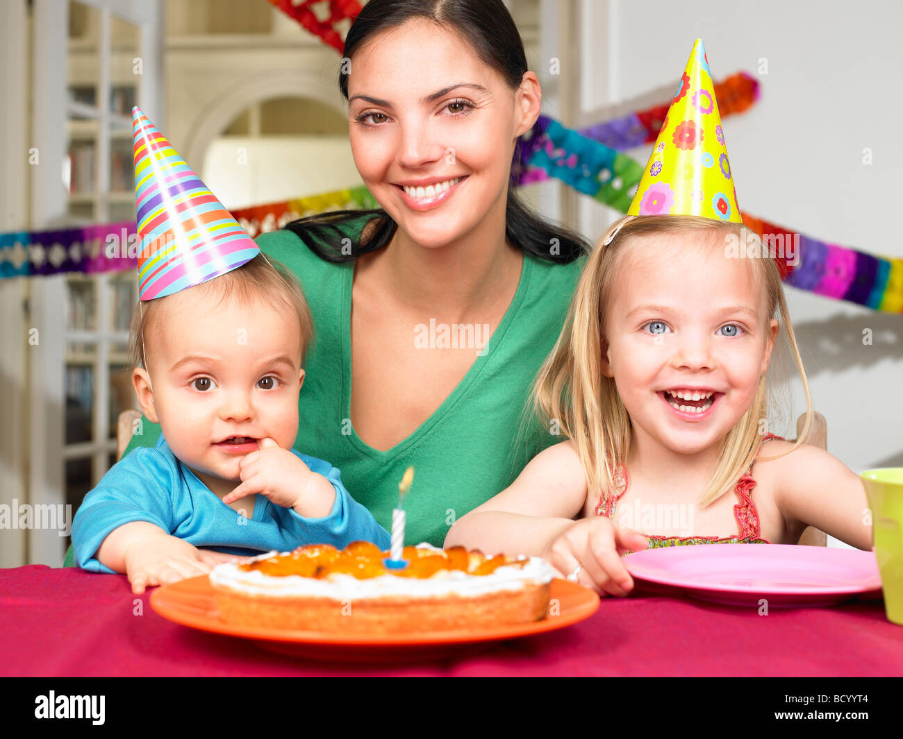 Mother and children, celebrating Stock Photo