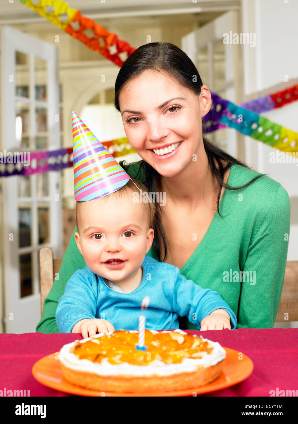 Mother and baby boy, celebrating Stock Photo