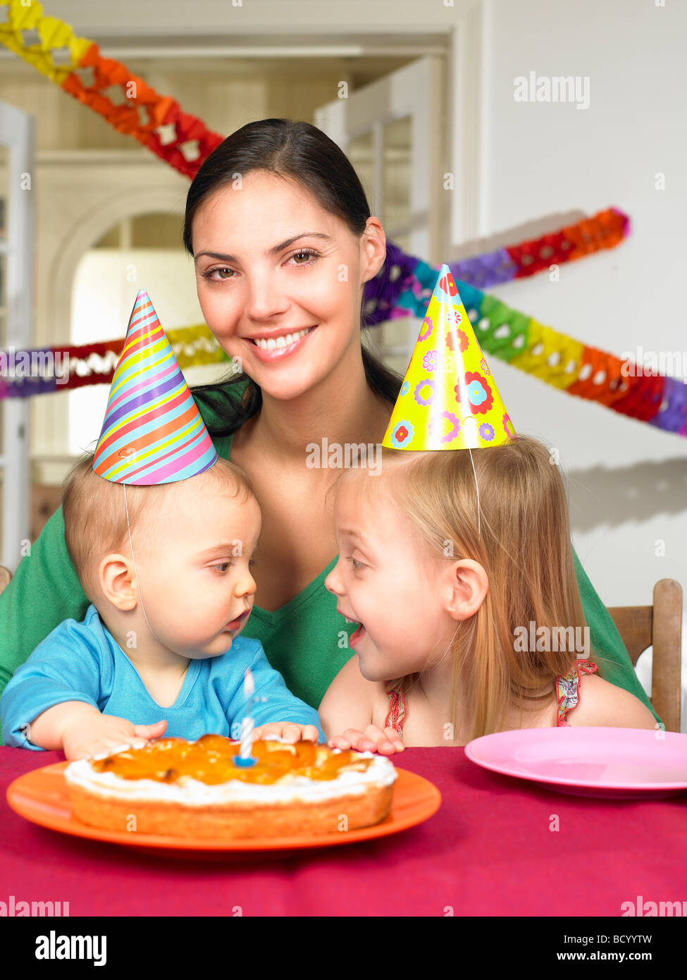 Mother and children, celebrating Stock Photo