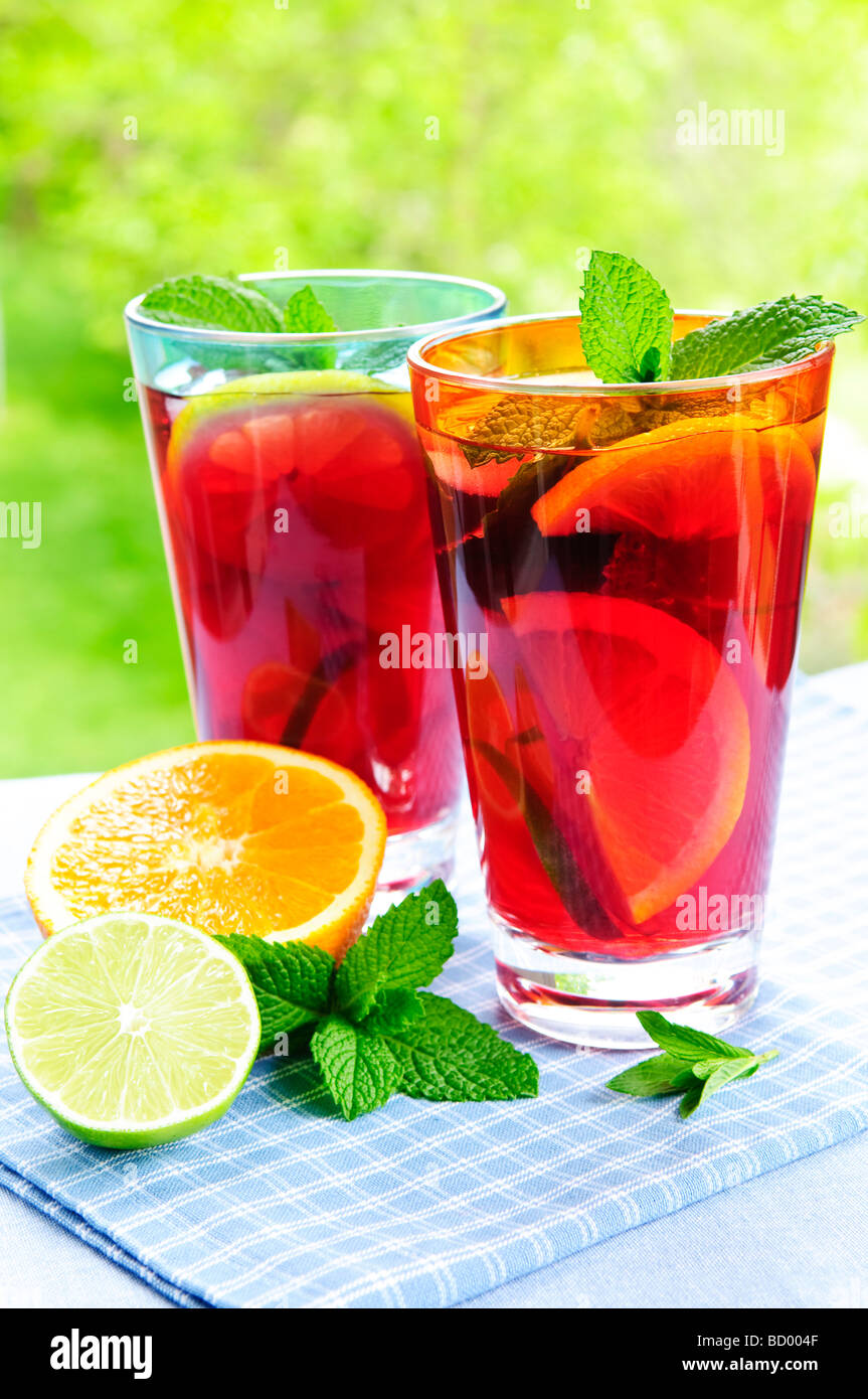 Refreshing fruit punch in two glasses outside Stock Photo