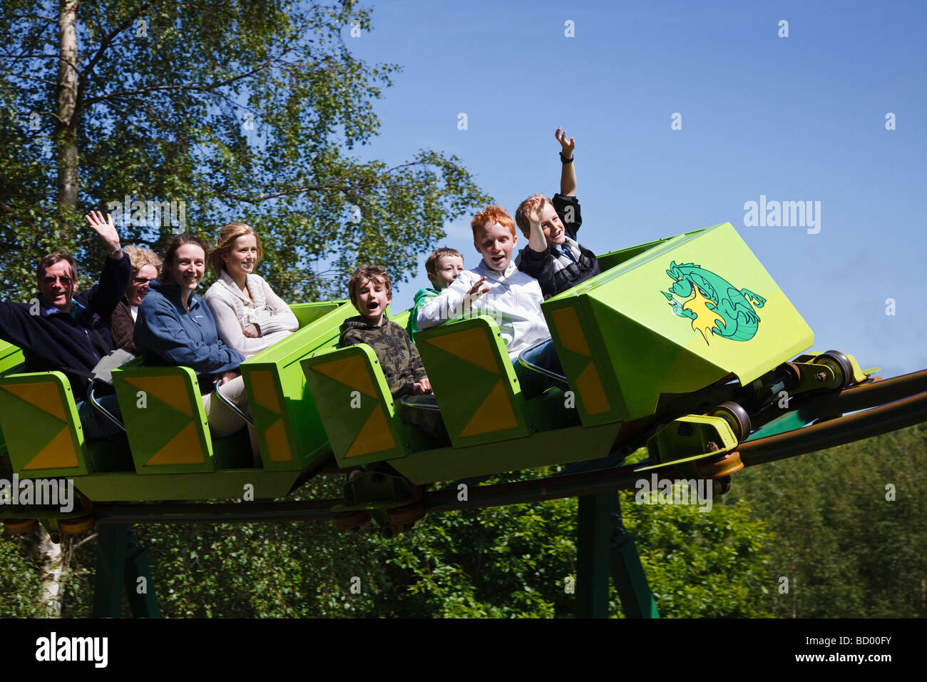 The Green Dragon rollercoaster at Greenwood Forest Park, Y Felinheli, Snowdonia, North Wales. Stock Photo