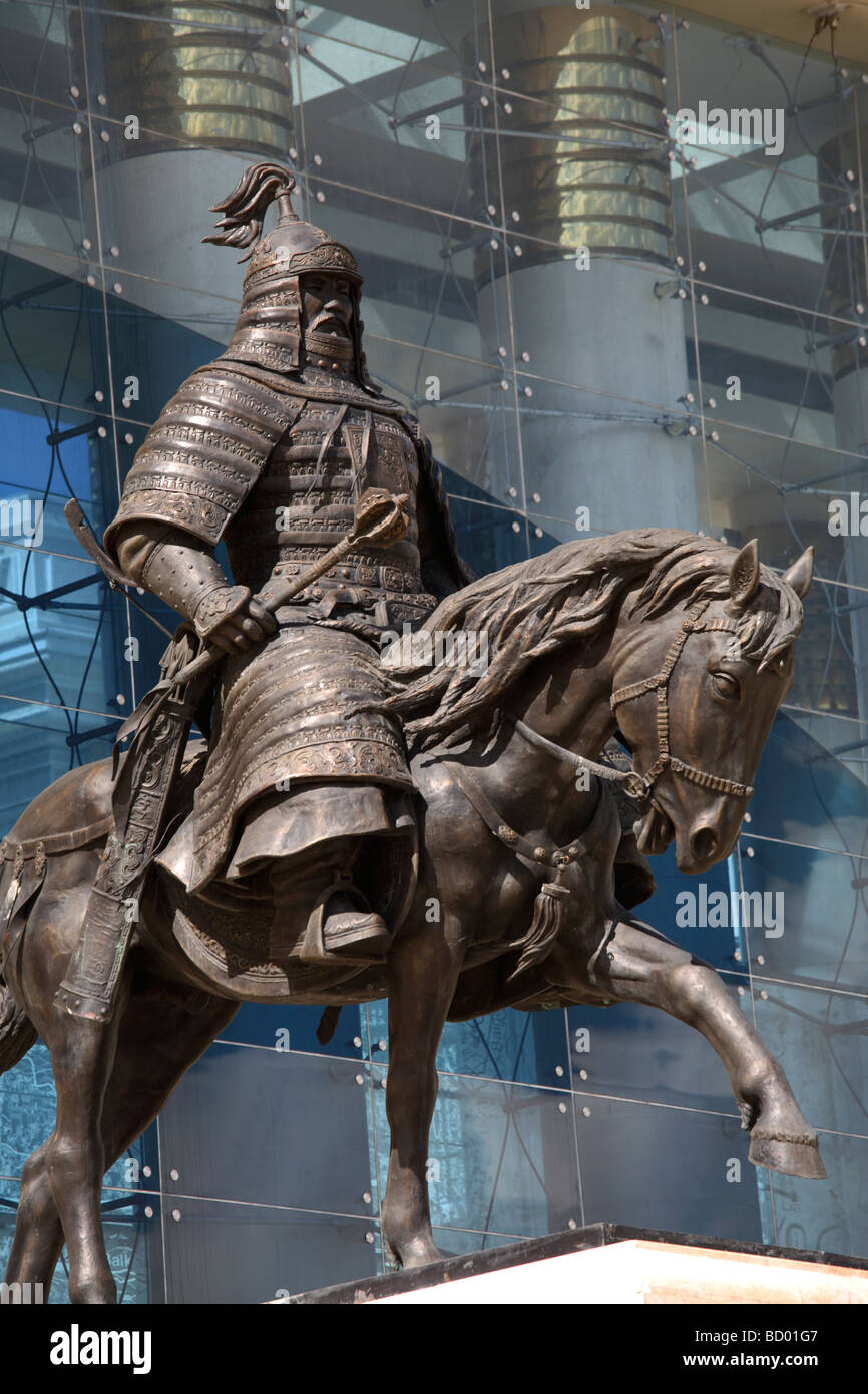 Warrior statue in Sukhbaatar Square, Ulaanbaatar, Mongolia Stock Photo