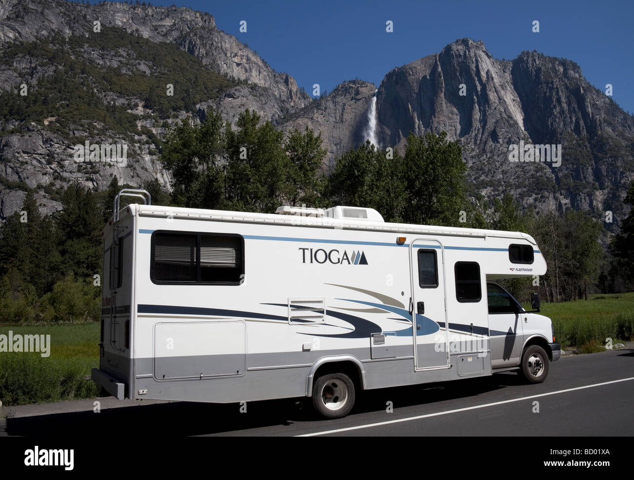 Motorhome camper van parked on road in Yosemite National Park