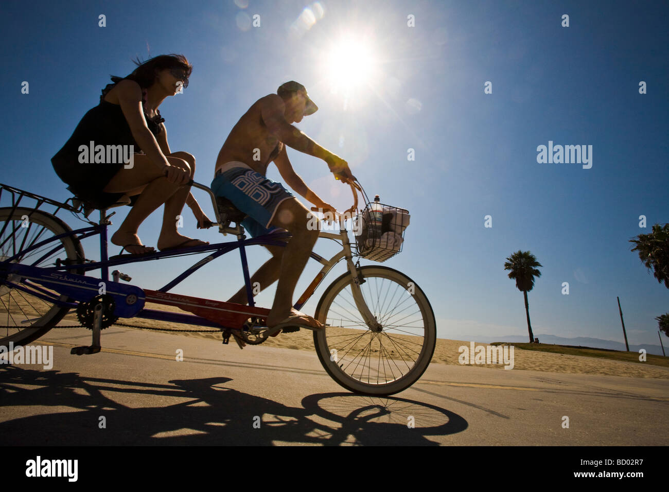 Tandem Bicycle riding Venice Beach Los Angeles County California United