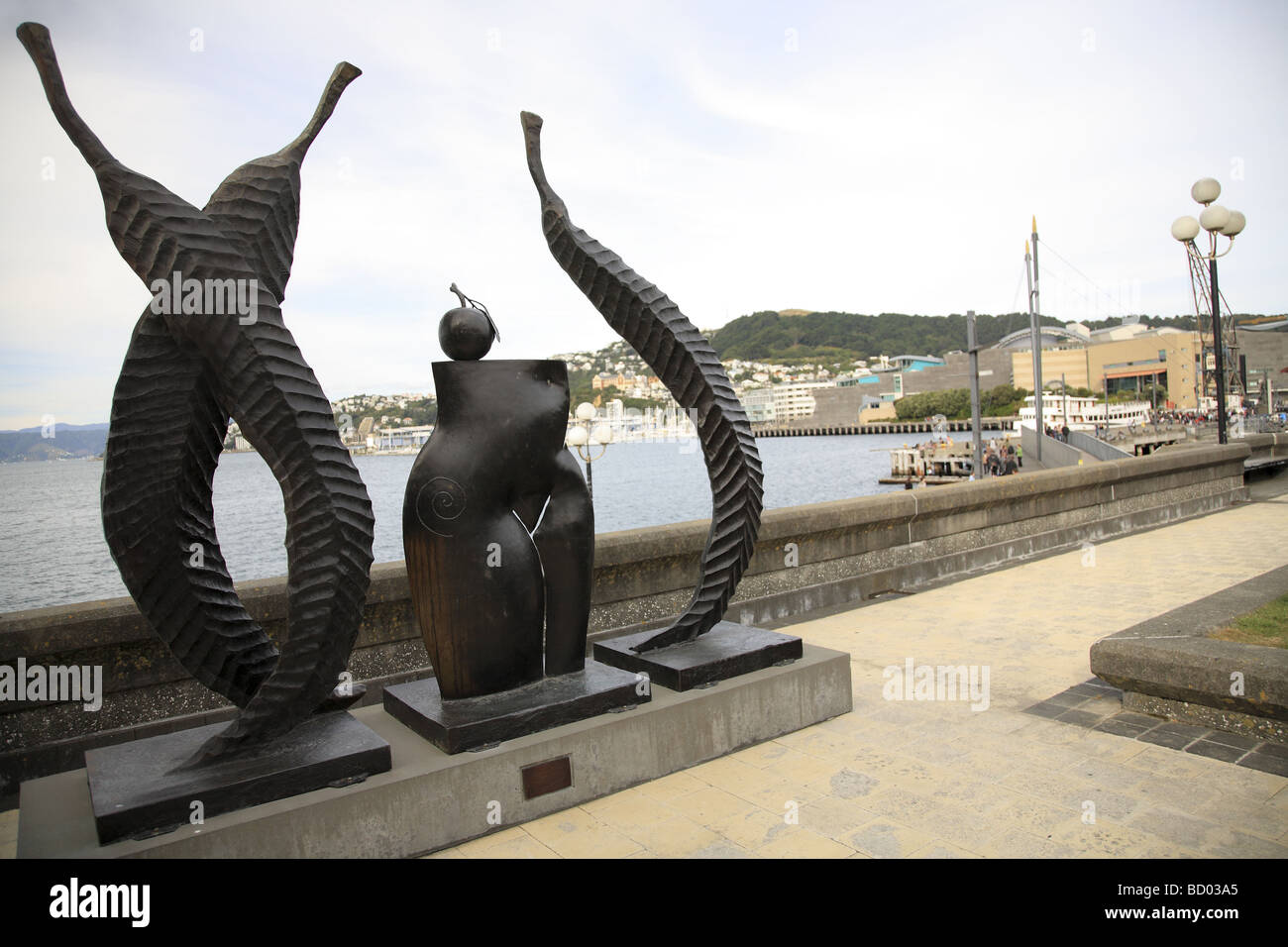 Fruits of the Garden sculpture by  Paul Dibble on the Wellington waterfront, New Zealand Stock Photo