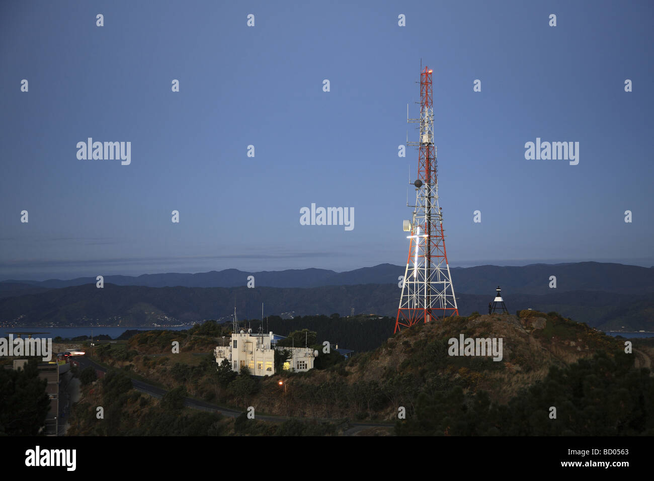 Radio Mast on Mt Victoria, Wellington, New Zealand Stock Photo