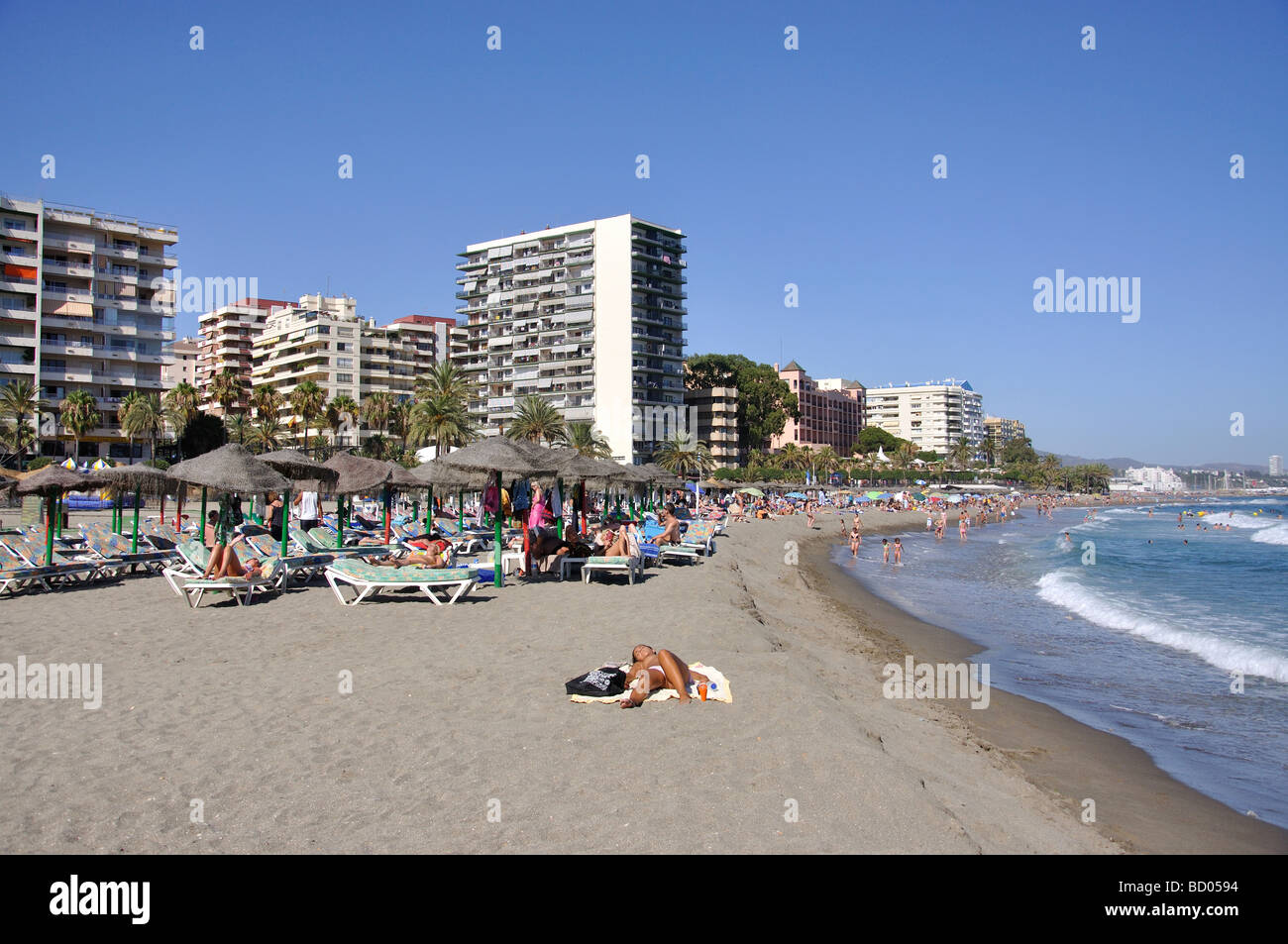 Playa de la Bajadilla, Marbella, Costa del Sol, Malaga Province, Andalucia, Spain Stock Photo
