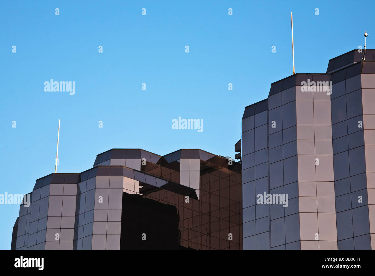 Detail of light on Quay West glass office block Salford Quays
