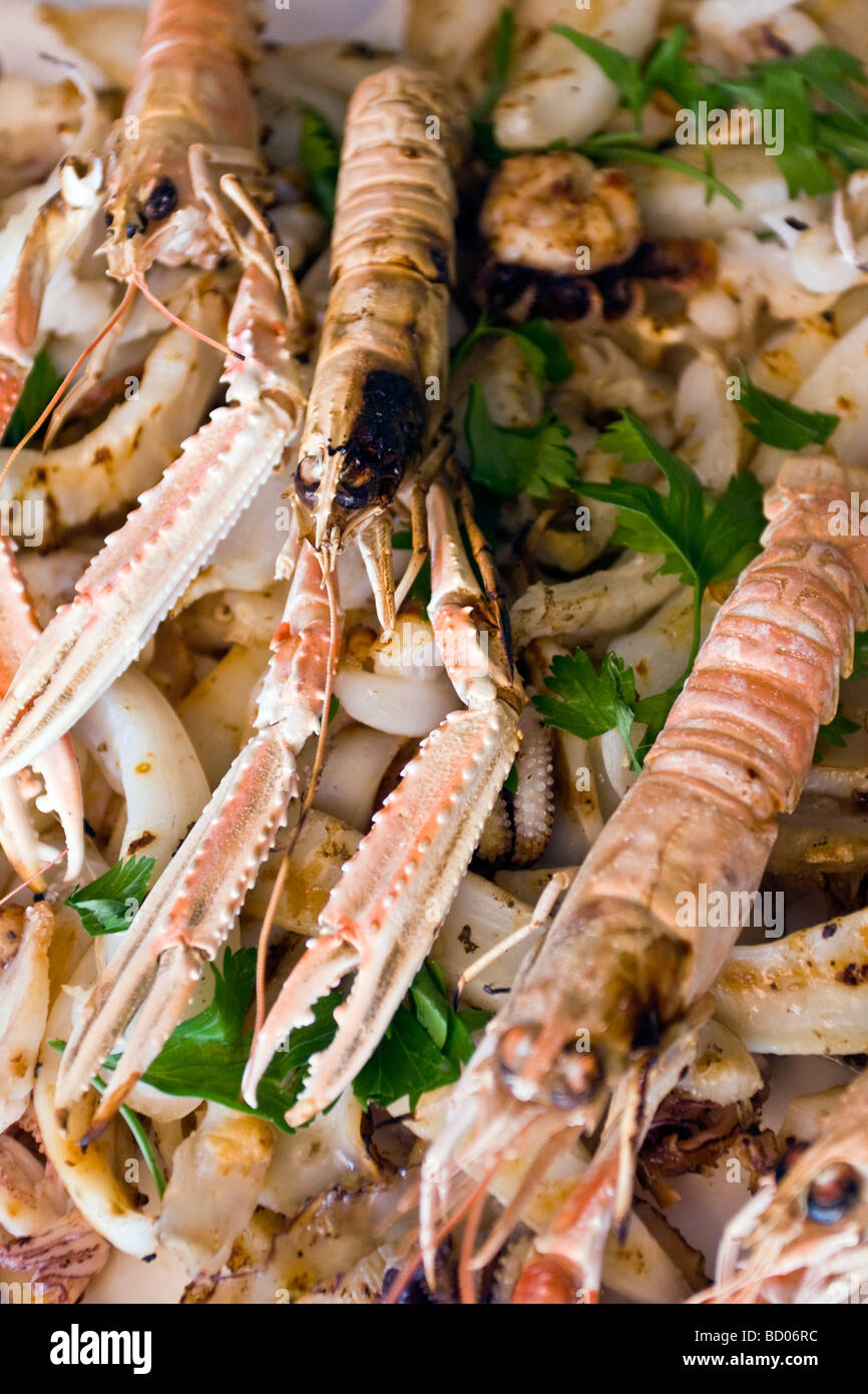char grilled shrimp and cuttle fish Salad Stock Photo