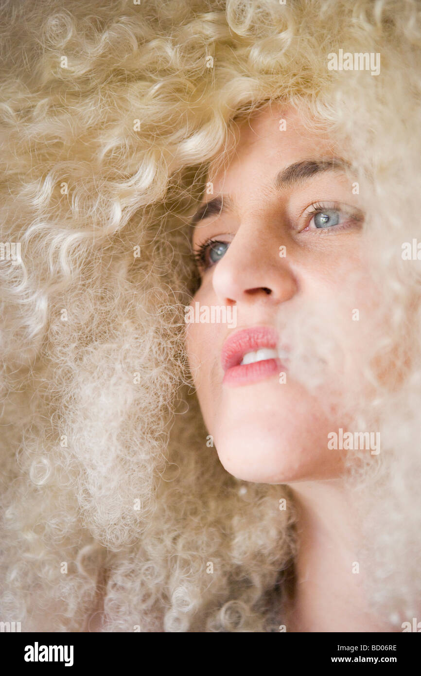 angelic portrait dreamy woman mythical face hair Stock Photo