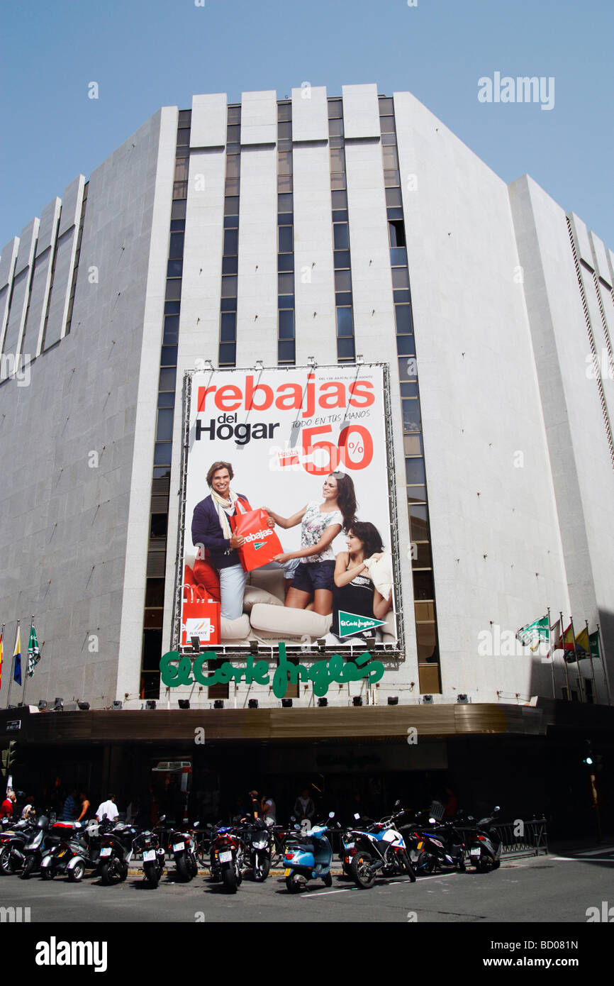 Rebajas (sale) sign over entrance to El Corte Inglés department store in Las Palmas on Gran Canaria Stock Photo