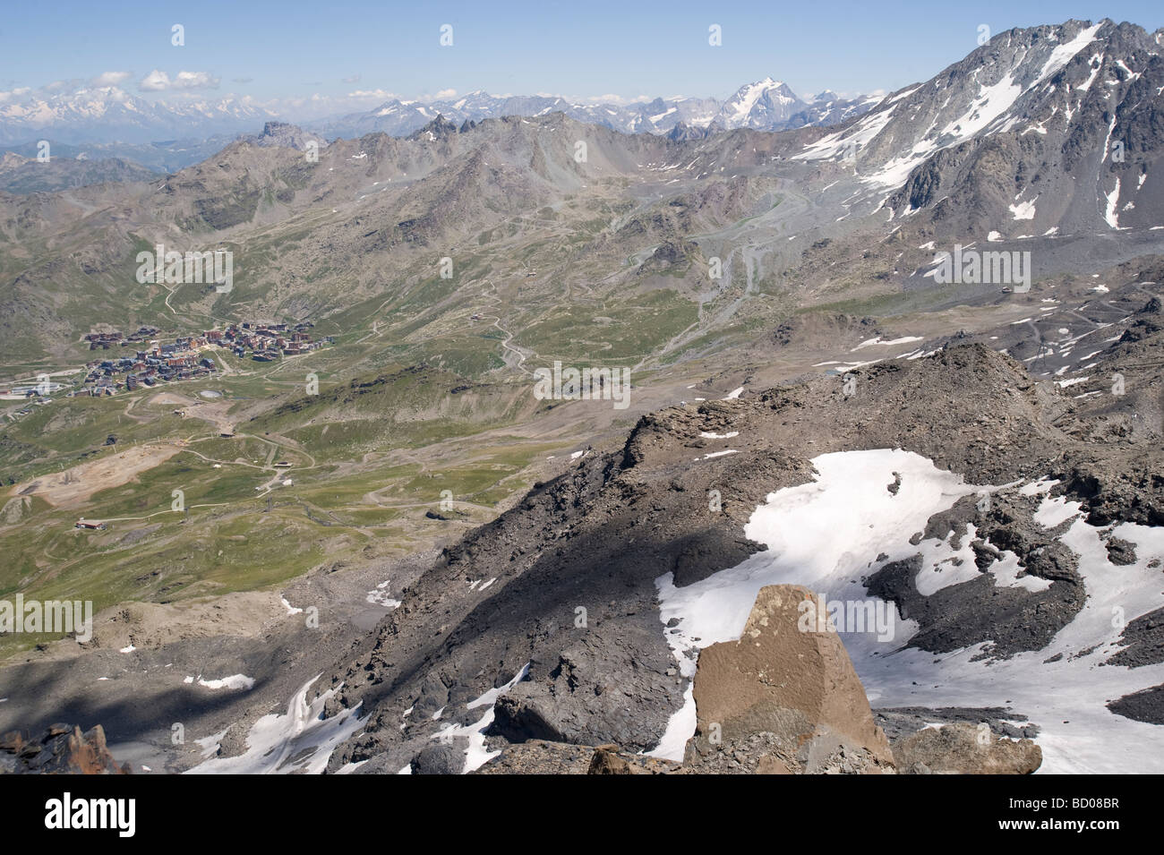 The summit of Cime de Caron above Val Thorens ski resort in summer Stock Photo