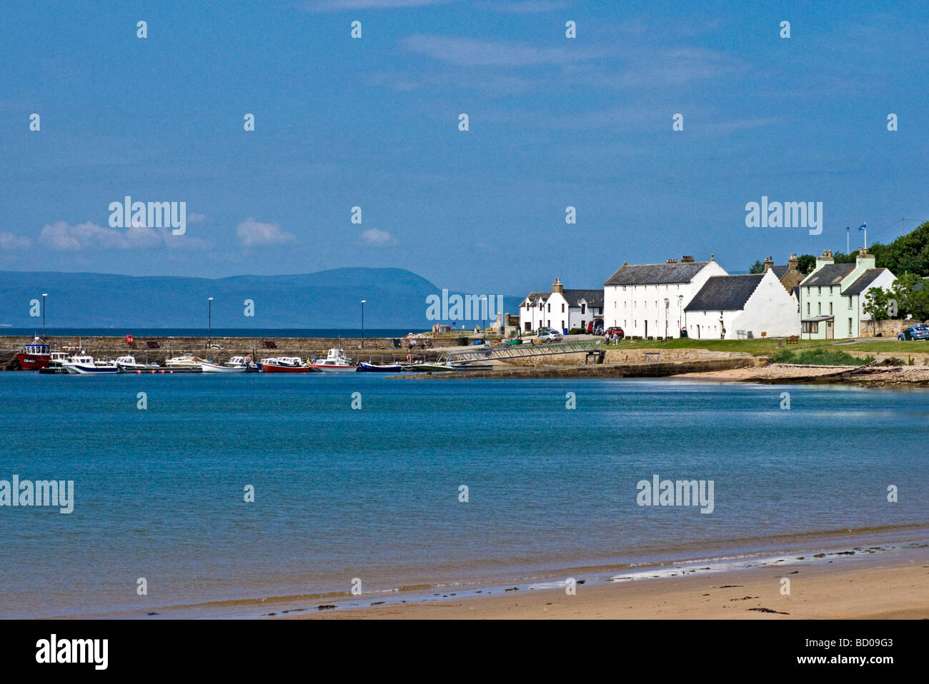 Telford House and harbour in Portmahomack Easter Ross Scotland Stock Photo