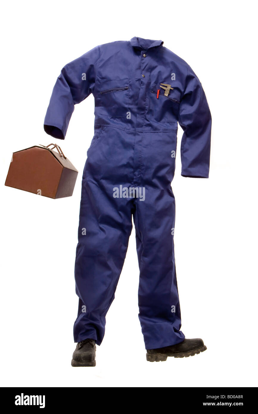 A Workman's suit with tool box Stock Photo