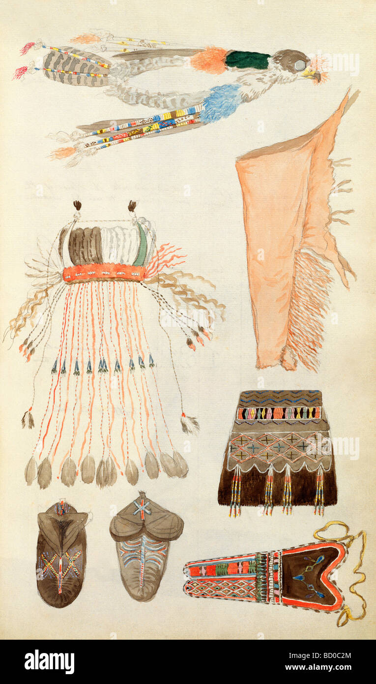 Sketch depicting North American Indian artefacts, Charles Hamilton Smith. England, 19th century Stock Photo